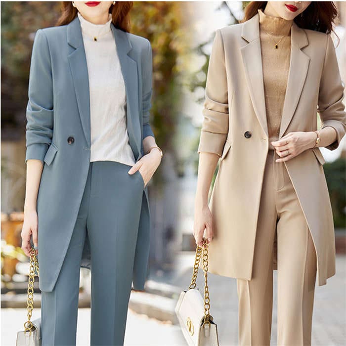 パンツスーツ セットアップ テーラードジャケット レディース ロング丈 スーツコート アウター フォーマル オフィス カジュアル セレモニー パンツ 洗える パンツスーツ ビジネススーツ 2点セットリ