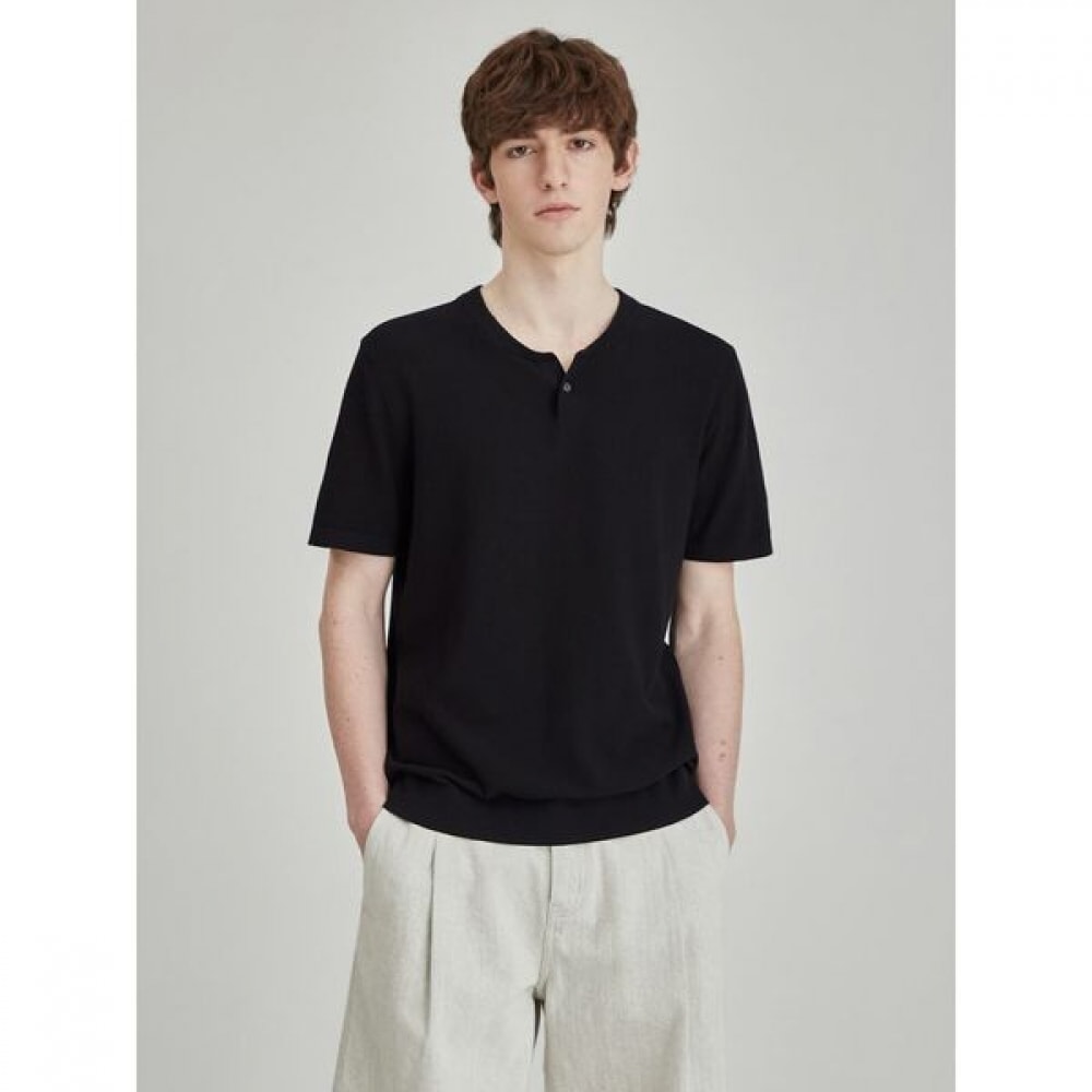 [ロガディス] コットンレギュラーフィットフルパネルヘンリーネックセーターブラック（RY5351P525）