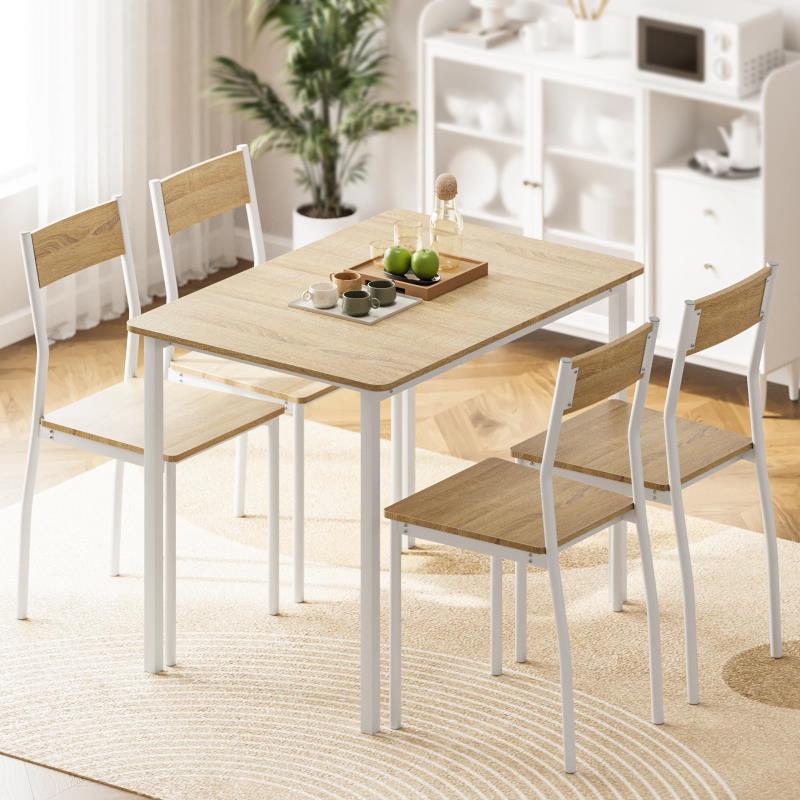 APPOLYN ダイニングテーブル 4人用 テーブルセット 机椅子セット 一人暮らし 幅110cm 広々木製天板 スチール脚 5点セット 食卓 リビング用 ナチュラル×ホワイト ブランド: APPOL