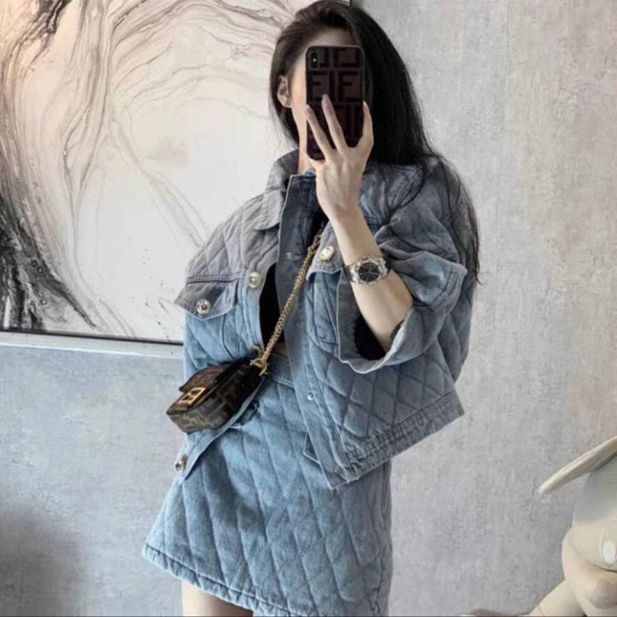 日本未発売！待望の再販！セットアップ デニム キルティング ジャケット＋スカート setup