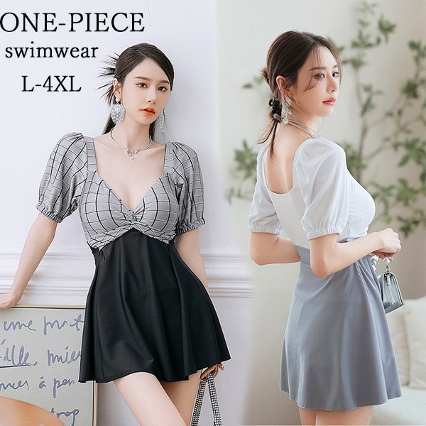 水着 レディース ワンピース 体型カバー水着 大きいサイズ ぽっちゃり かわいい おしゃれ フリル 袖 ハイウエスト 露出控えめ カットアウト カッティング 二の腕 お尻 太もも お腹 カバーアップ