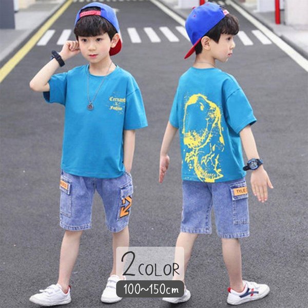 子供服 キッズ 男の子 セットアップ 上下セット トップス ボトムス デニムパンツ ハーフパンツ Tシャツ 半袖 半ズボン カジュアル かっこいい おしゃれ お洒落 4,599円