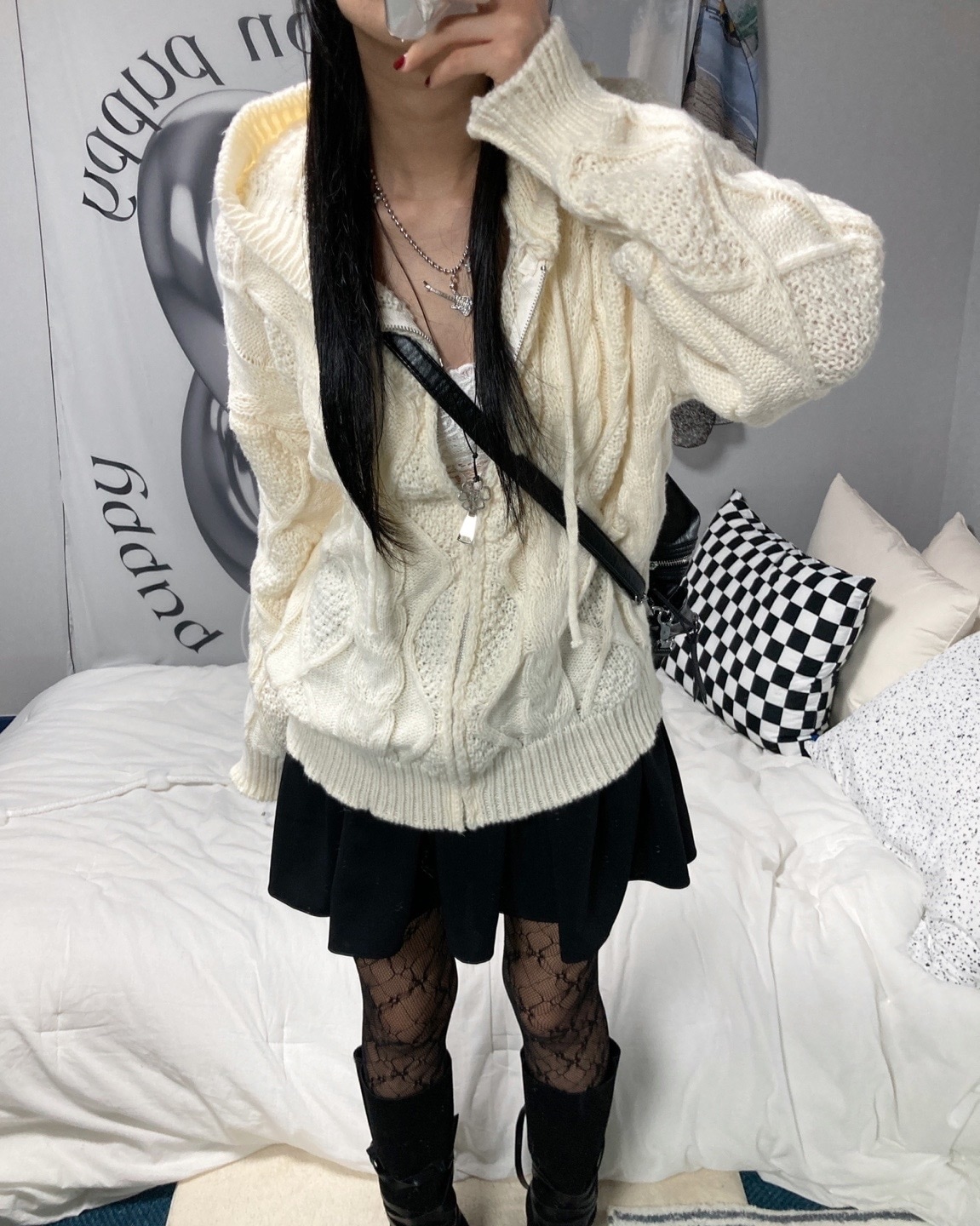 twisted knit hood zip up 5,099円