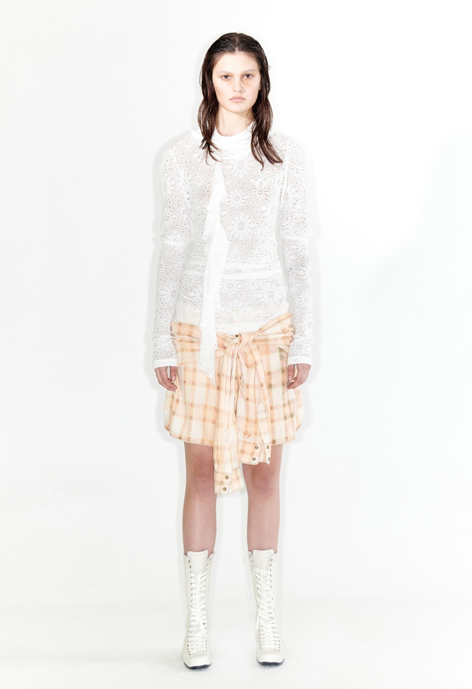 【OPEN Yy】 FADED CHECK SHIRT SKIRT : SALMON