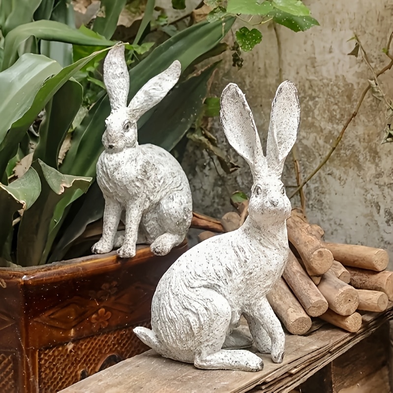 ガーデンオーナメント うさぎ 2個セット オブジェ 置物 樹脂 庭 ガーデニング インテリア 屋外 かわいい ウサギ 白 アニマル 動物 ホームデコ 玄関 おしゃれ ホワイト