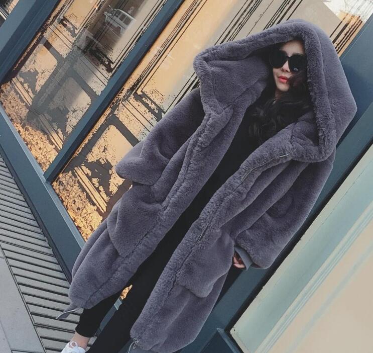 【期間限定！】エコファーコート フェイクファーコート ロングコート　レディース　ゆったり 厚手　暖かい　アウター フード付き ファーコート　大きいサイズ　ふわふわ　冬　防寒 無地　ブラック　グレー