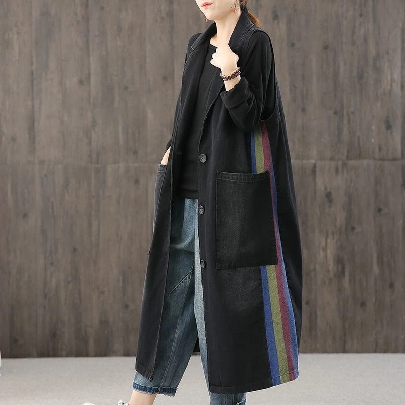 【人気商品】レディース デニムベスト ロングベスト ロング スーツコート 春秋 ゆったり 大きいサイズ 可愛い LCDA148(S-2XL)