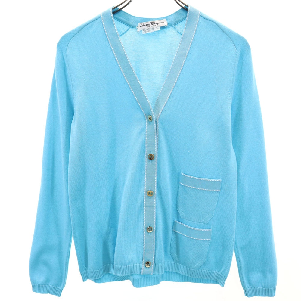 サルヴァトーレフェラガモ イタリア製 長袖 ニットカーディガン XS 水色 Salvatore Ferragamo レディース