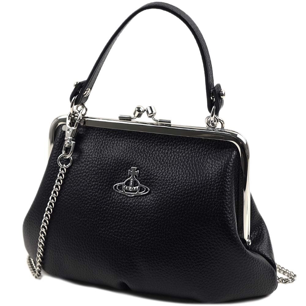 ヴィヴィアンウエストウッド ショルダーバッグ がま口 Vivienne Westwood ヴィーガン グレインレザー GRANNY ミニショルダーバッグ ブラック 4B010006W-S000D-N4