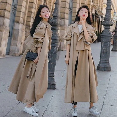 レディース ステンカラートレンチコート スプリングコート トレンチコート ダブル ロング丈30%までに制限