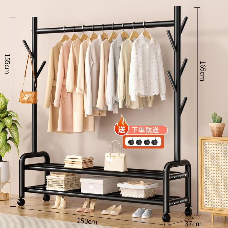 【期間限定】ハンガーラック 多機能収納 おしゃれ 洋服ラック 衣類収納 頑丈 防サビ キャスター付き 洋服掛け ベッドルーム自立型ハンガーディスプレイ衣類ラック 靴ラック付きヘビーデューティコート