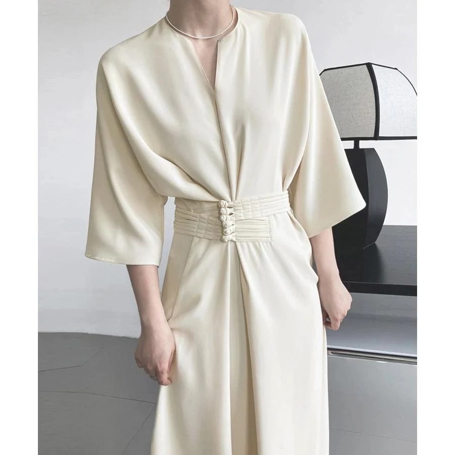 ロングワンピース 夏 レディース 5分袖