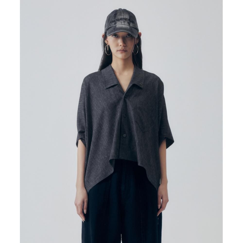 TREEMINGBIRD Oversized Poncho Short Sleeve Shirt Indigo