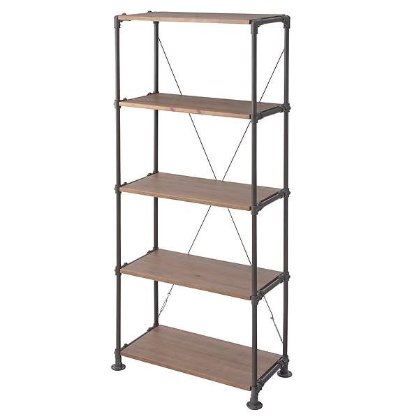 天然木シェルフ/オープン収納棚 [4段] 幅88cm スチールフレーム 木目調 WPS-343
