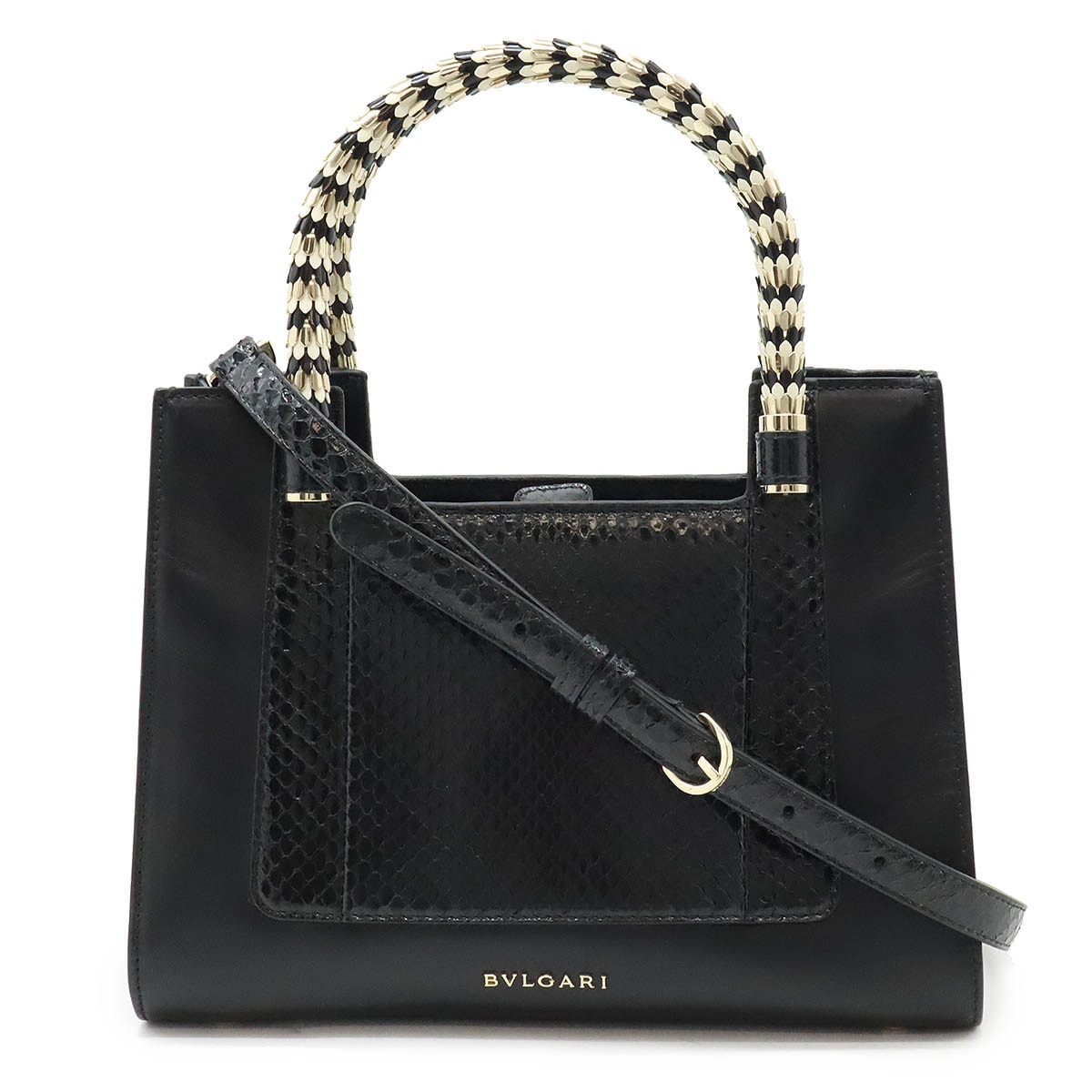 セルペンティ ハンドバッグ 2WAY ショルダーバッグ リザード レザー ブラック 黒 ゴールド金