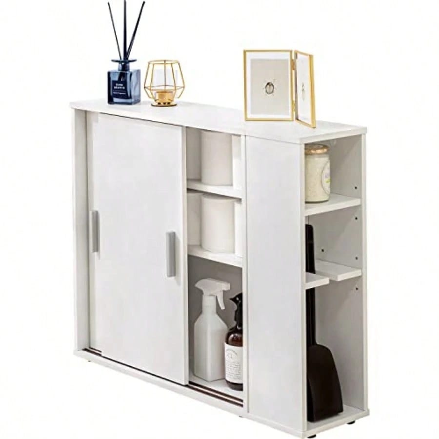 萩原 Hagihara トイレラック 収納 スリム 洗面所収納 サイドラック 棚板 取っ手 付き 引き戸 薄型 コンパクト 幅74×奥行19.5×高さ61 ホワイト RTR1139WH