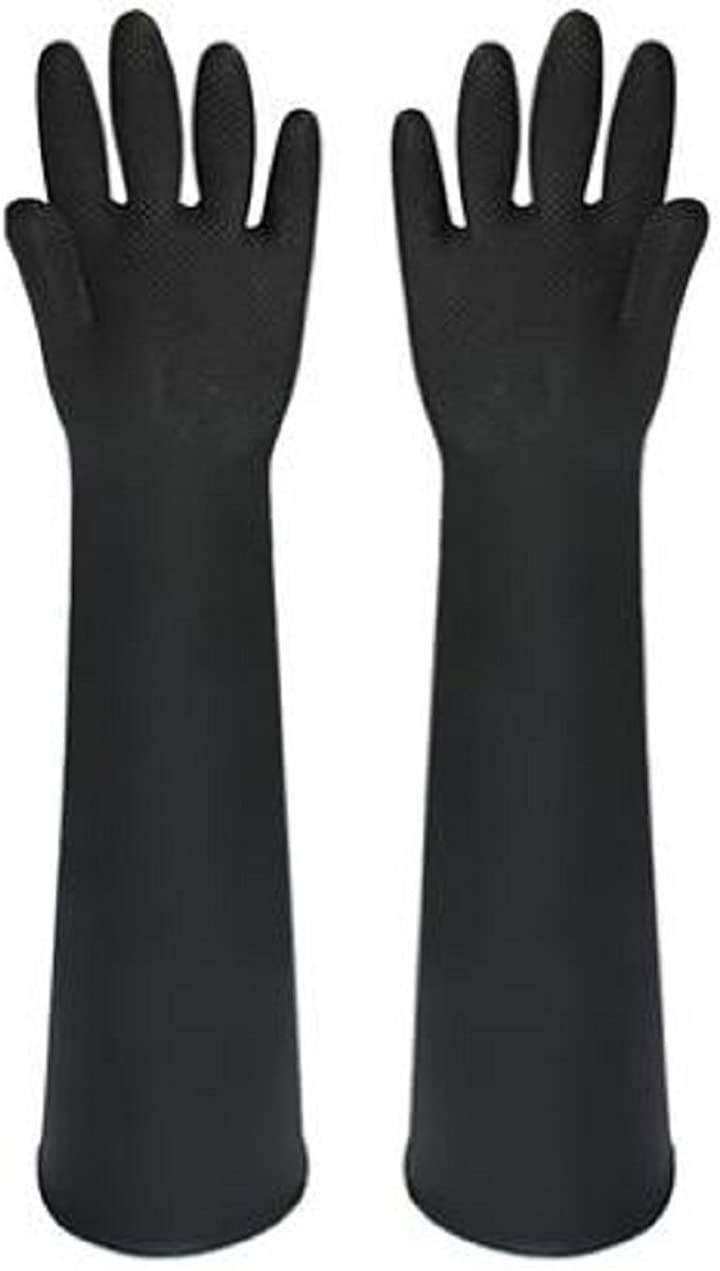 ゴム手袋 60cm 大人の上質 ロング 厚手 サンドブラスト メッキ 清掃 グローブ 消毒 作業 高級品市場 ブラック 黒
