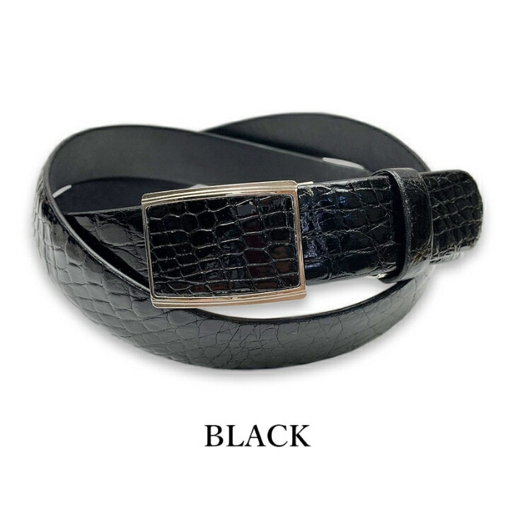 SUNAMURA 砂村 日本製 高級クロコダイルレザー 穴なしフィットバックルベルト ブラック mk103 suna-tk クリスマス