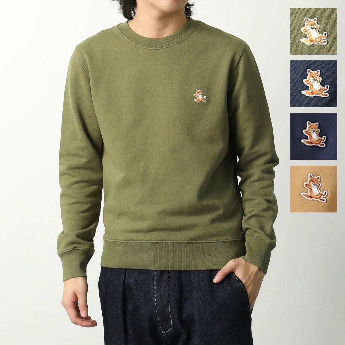 MAISON KITSUNE メゾンキツネ トレーナー LM00303KM0001 メンズ フォックス刺繍パッチ 長袖 スウェット クルーネック カラー4色
