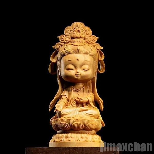 コスパ最高置物 仏像 二頭身 座禅菩薩 木製 観音像 彫刻 仏具 観音様 唐金 置物 オブジェ インテリア 美術品 仏教 寺 仏閣 神様 縁起物 飾り物 癒し 開運祈願 風水 商売繁