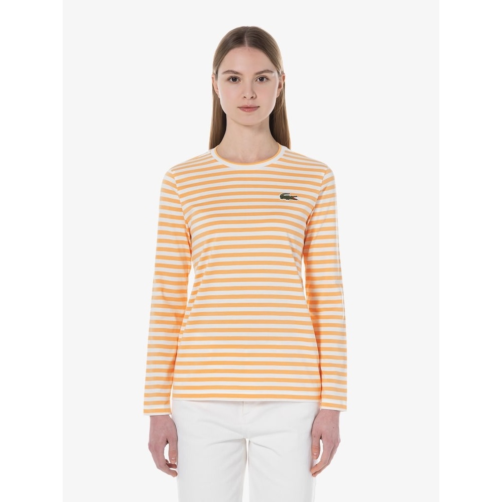 ラコステ女性用ストライプロングスリーブ T シャツ TF921E-54G IXY Q2NTF921E-54GIXY