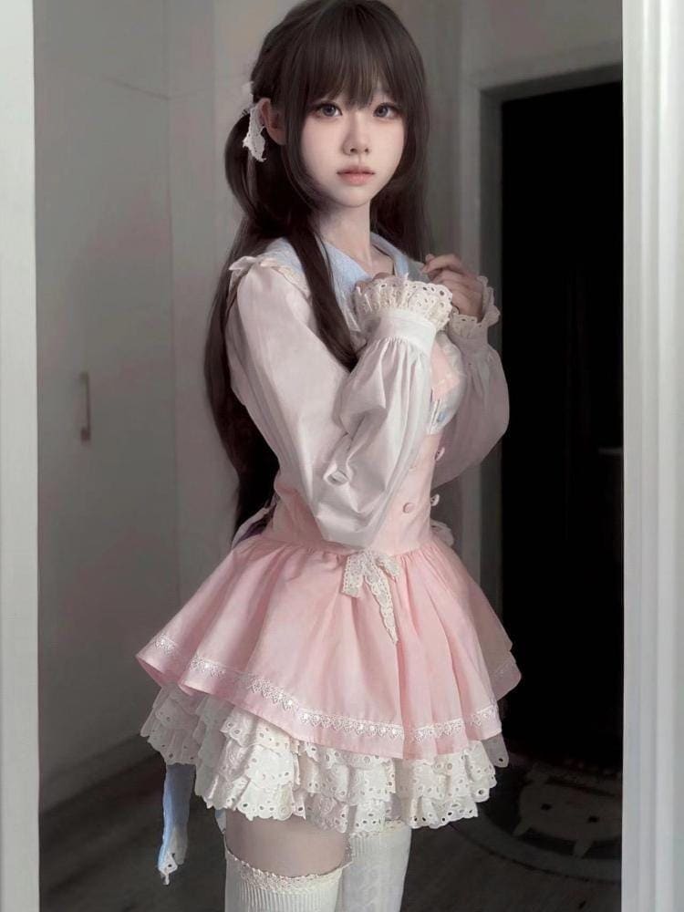 メイド服 新作 人气 ロリータ コスプレ +サロペットスカート  シャツ 二点セット