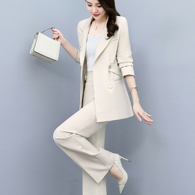 ワイドレッグパンツ スーツセットアップ 春秋カラースーツ 上下セットアップスーツ ボトムス パンツ アウター セットアップ ジャケット 上着 スーツ ワイドパンツ ロング ロング丈 袖あり 長袖