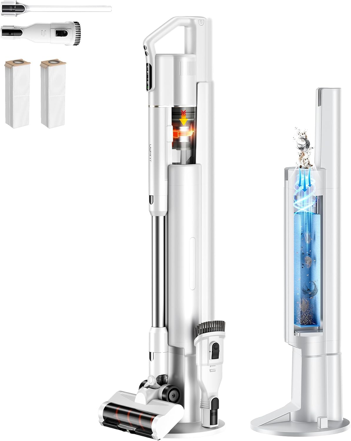 uwant V500 コードレス掃除機【業界初生体模倣型除塵リング自動ゴミ収集ドック充電・収納・ゴミ収集一体型3in1】掃除機 3段階吸引力調整多機能ブラシセット付き省スペース設計