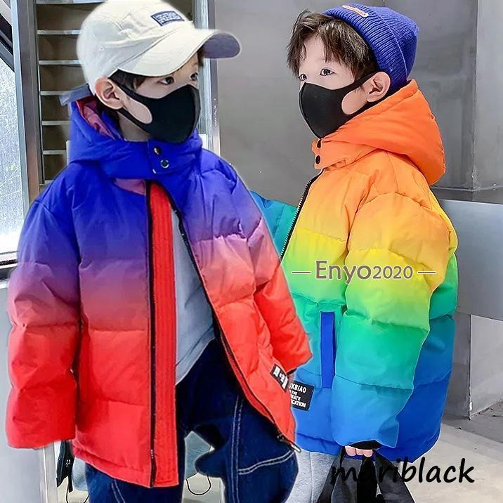 中綿コート 子供服 丈 配色 ダウンジャケット ダウンコート 男の子 キッズ フード付き 中綿 冬 アウター 通学 防寒 長袖 キッズコート