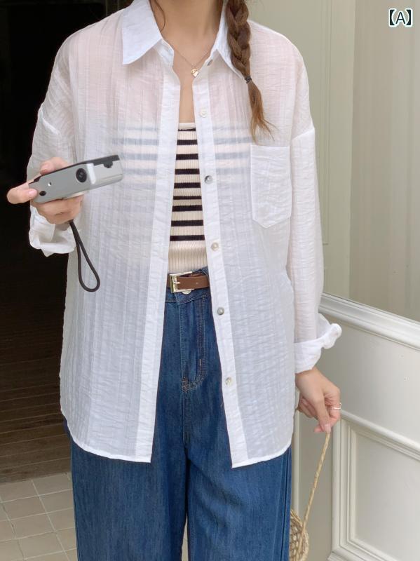 トップス レディース おしゃれ 上品 通勤 オフィス カジュアル 白 爽やか 通気性 快適 快適 長袖 日焼け防止 シャツ 夏 韓国 薄手 涼しい 涼しい