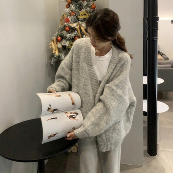 ニットカーディガン レディース カーディガン 羽織 アウター Ｖネック シンプル 無地 長袖 ポケット ラフ ルーズシルエット カジュアル お出掛け グレー ホワイト ニットカーディガン