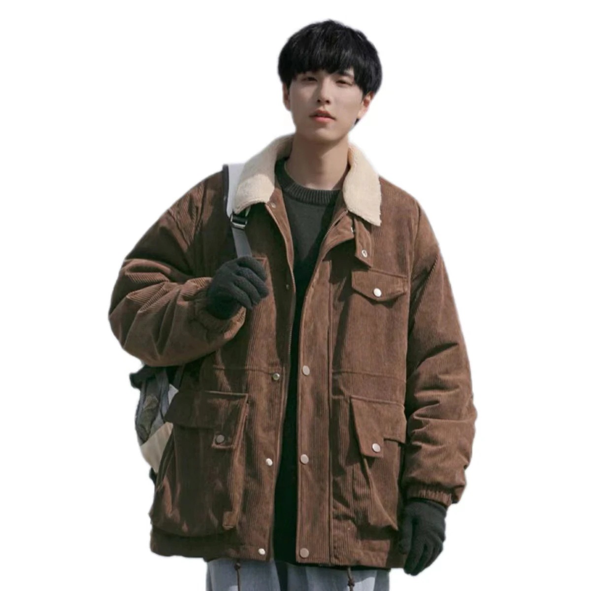 コーデュロイ メンズ 冬 裏起毛 厚手 コート 日系 レトロ ファッション かっこいい アウター