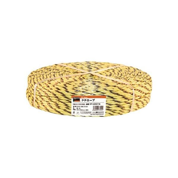 （まとめ）PPロープ 幅5mmx長さ300m 黄黒 PP-5300YB 1巻 [x3セット]