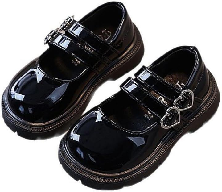 キッズダブルストラップシューズ 女の子ドレスシューズ ガールズプリティーシューズ 女の子用フォーマルしゅーず セレモニーローファー キュート (A.エナメルブラック, 20.0 cm)