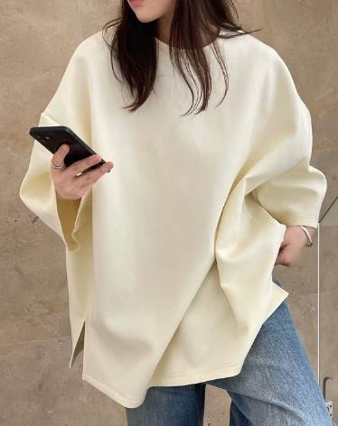 トップス Tシャツ プルオーバー 白シャツ ビッグT 春 夏 秋 冬 オールシーズン 裾ワイド ポッコリお腹カバー 七分袖 ラウンドネック 襟なし BIGシルエット サイドスリット オーバーサイズ カ 5,334円