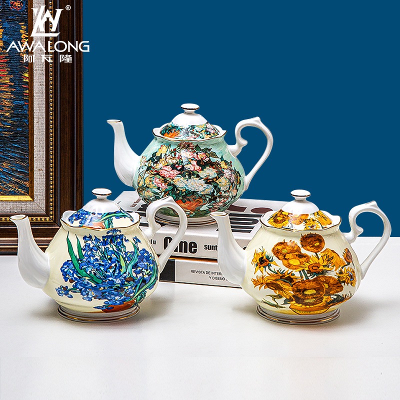 ゴッホひまわり骨中国ヨーロッパ茶セットアフタヌーンティーセットセラミックティーポット英国ティーセットコーヒーポット花ティーポット