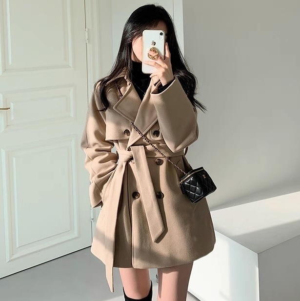 ショートトレンチコート トレンチコート トレンチ コート ショート ベージュ 黒 ブラック 茶色 ブラウン 茶 韓国 オルチャン レディース ベルト付きコート ベルト付きトレンチコート ベルト 可愛い