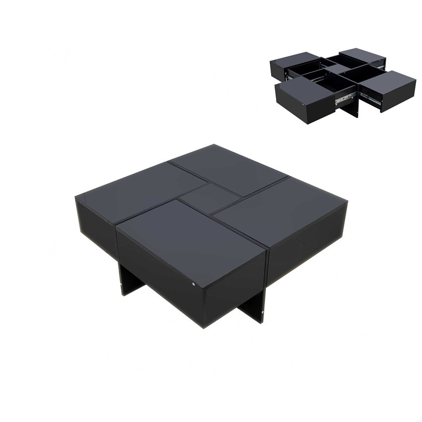 【日本国内出荷-3日で配達】ローテーブル センターテーブル 正方形 コンパクト収納 収納付き 隠す収納 引き出し 収納型 リビング用 幅80.5×奥行80.5cm×高さ35cm おしゃれDJYC192