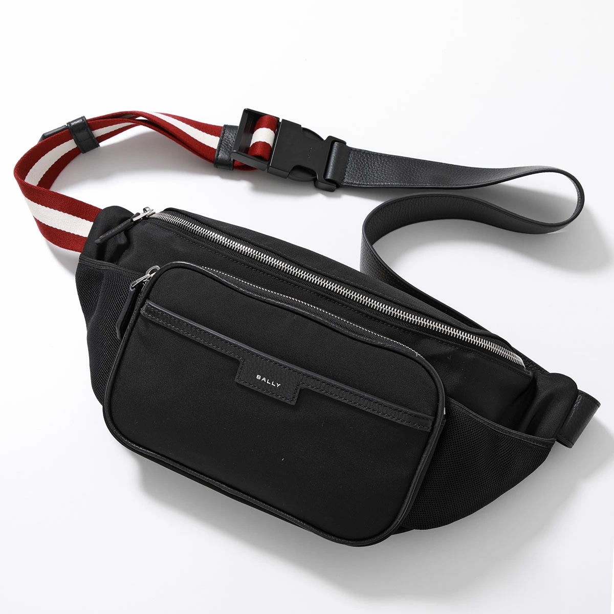 BALLY バリー ボディバッグ CODE BELT BAG MAS01W NY223 メンズ ベルトバッグ クロスボディ ナイロン ストライプ ロゴ 鞄 U901P/BLACK+PALLADIO