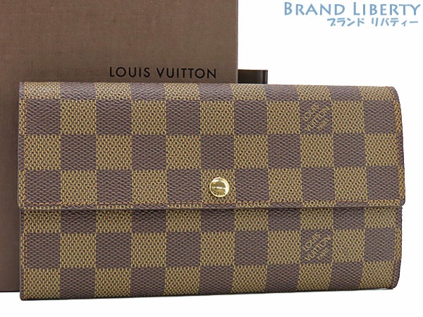 超美品ルイヴィトンLOUISVUITTONダミエポルトフォイユサラ二つ折り長財布ダークブラウンN61734