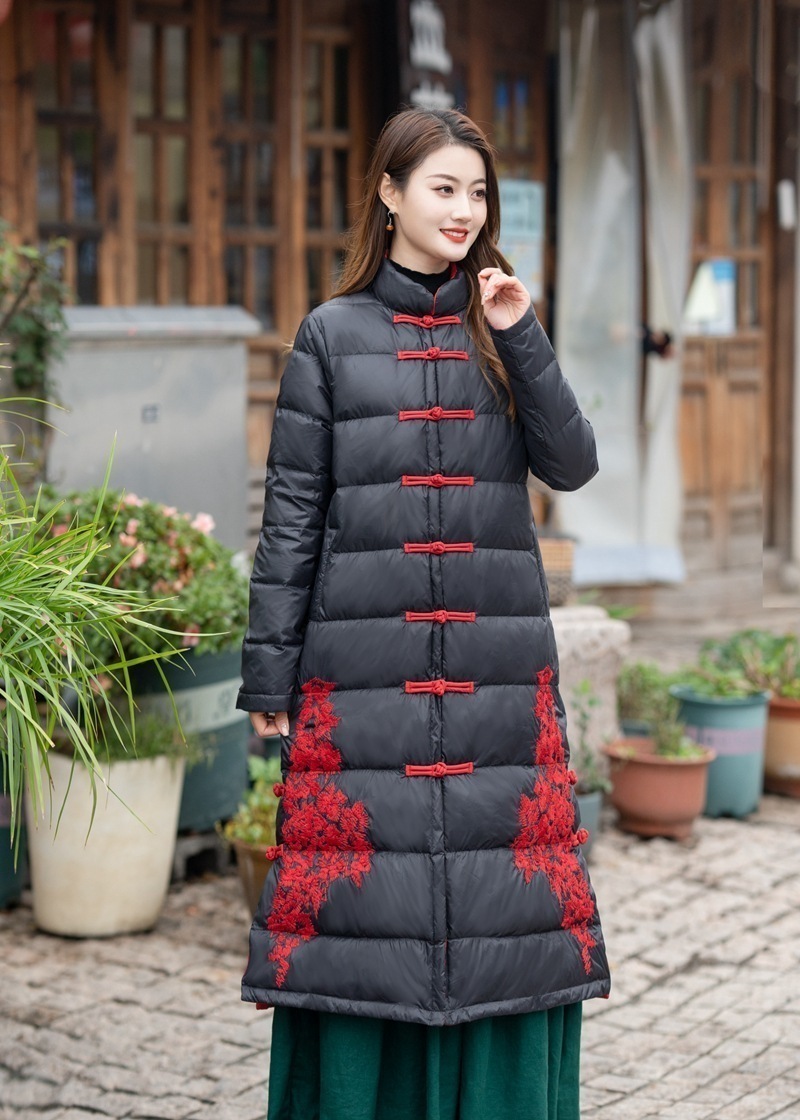 トップ刺繍入り薄手ウインドブレーカージャケット暖かい2023エスニックダウンジャケット多用途ダックダウンバックル冬スタイル