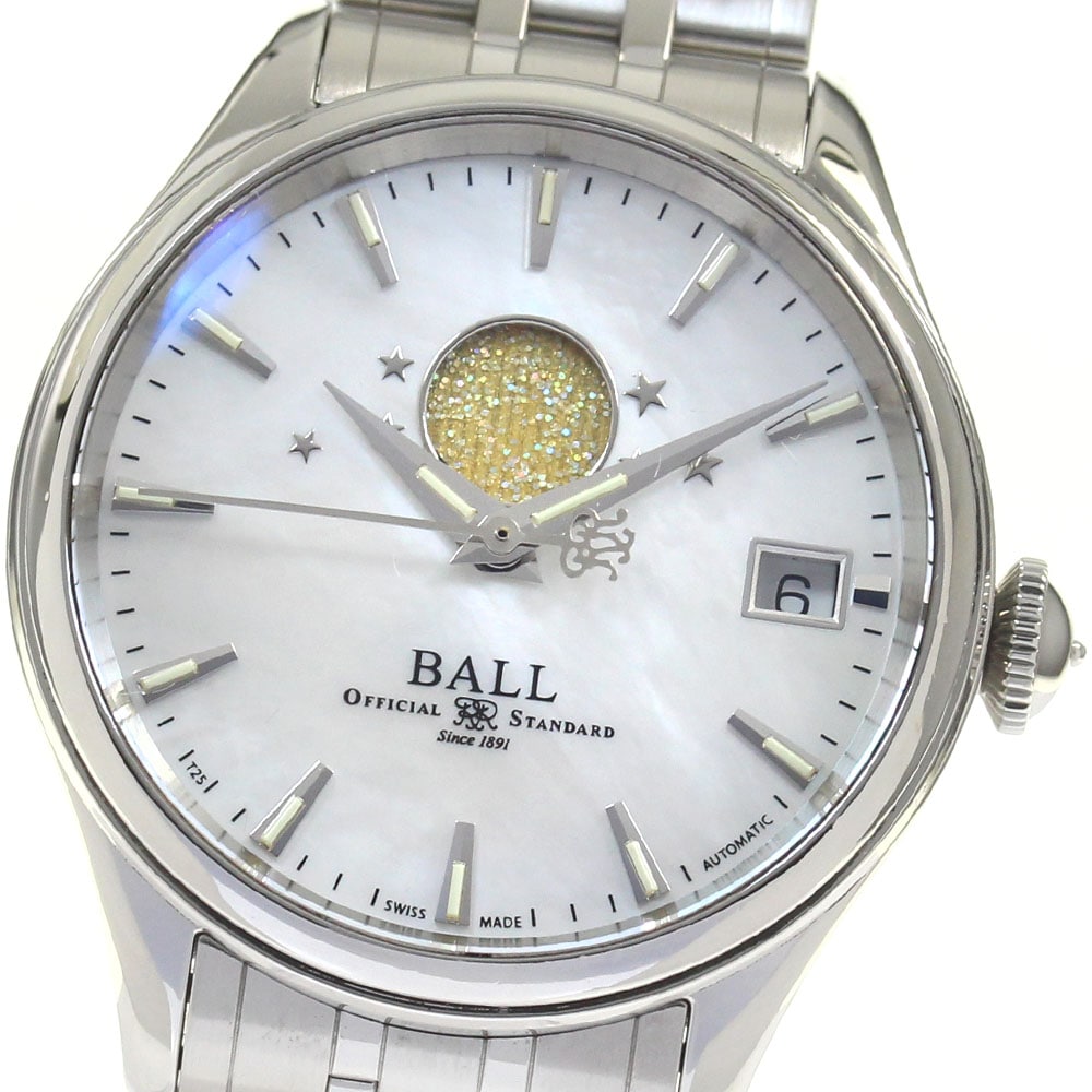 ボールウォッチ BALLWATCH NL3082D-SJ-WH トレインマスター ムーンフェイズ 34 デイト 自動巻き ボーイズ 箱保証書付き_817388【中古】