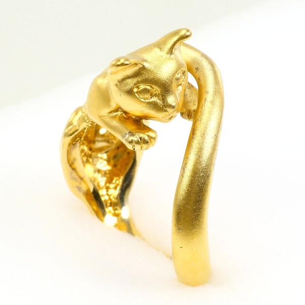 Gaines catty シルバー YGメッキ リング 8号 中古