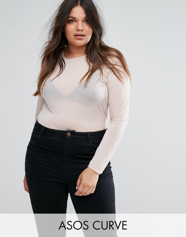 ASOS エイソス レディース 大きめサイズ ゆったりサイズ 送料無料 Nude CURVE Top in Sheer Mesh 5,155円