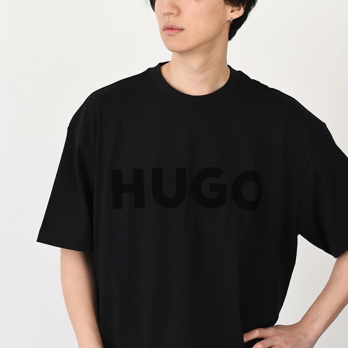 Tシャツ メンズ 半袖 リフレクターロゴ ブラック クルーネック コットンジャージー オーバーサイズ 上質 シンプル 50525765