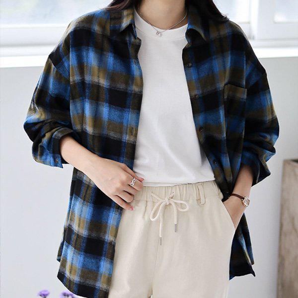 Hスタイル(SH)バービーチェックシャツ 春の変わり目 女性シャツ シャツ ブラウス NB ビッグサイズ ミッシー オーバーフィット