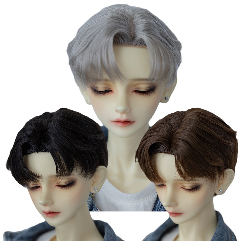 BJD 1/3 1/4 ドールウィッグ 手入れ ショート ミルク糸 サイドパート ブラック ブラウン シルバーグレー SD/小顔SD/MSDサイズ球体関節人形用ウィッグ