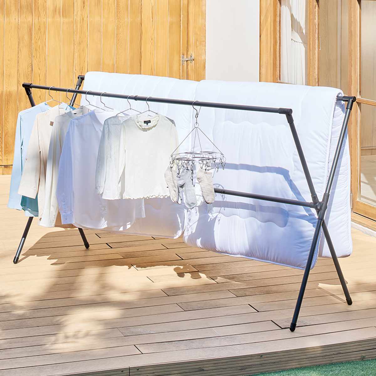 物干し ポーリッシュ ブラック 伸縮 布団干し 4枚 X型 屋外 折りたたみ PORISH インテリア物干し 物干しスタンド 布団 ハンガー 黒 おしゃれ 洗濯物干し ふとん 伸縮式