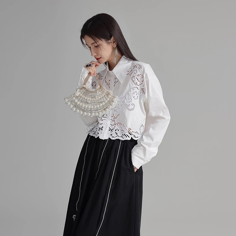 【J.Fashion】 2024春新品 ブラウス 透かし彫り レディース シャツ 関連商品は店で購入可能30%までに制限