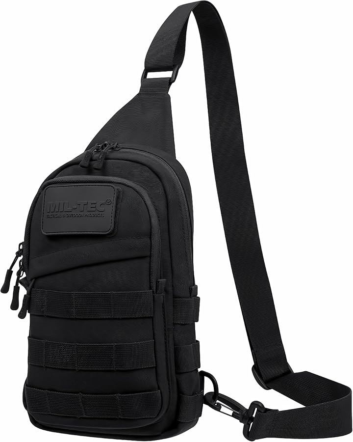 MIL-TEC ミルテック クロスボディバッグ ショルダーバッグ メンズ 無骨 700Dポリエステル製 防水 軽量 拡張可能 MOLLEシステム マルチポケット アウトドア(ブラック)